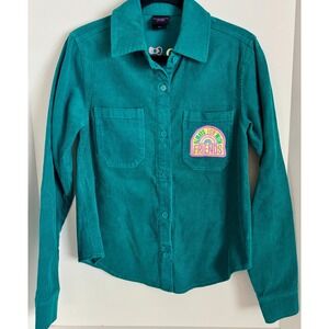 Hello Kitty & Friends Corduroy Shirt XS Green Embroidered Rainbow‎ Sanrio